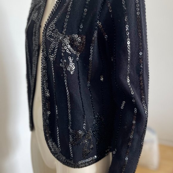 Ladies black jacket with black sequins, with front hooks, sz MED - Picture 12 of 16